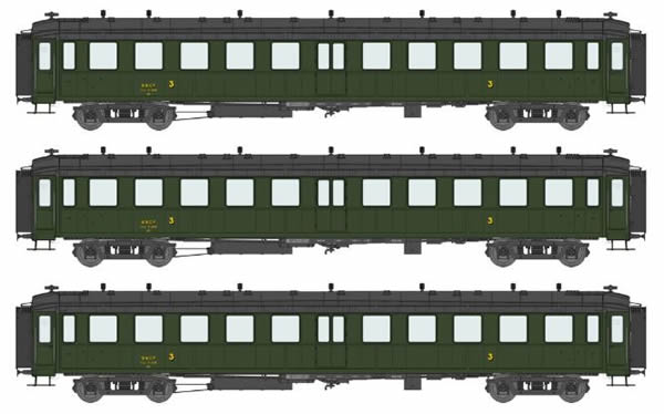 REE Modeles VB-212 - 3pc 3rd Class Passenger Coach Set Bacalan